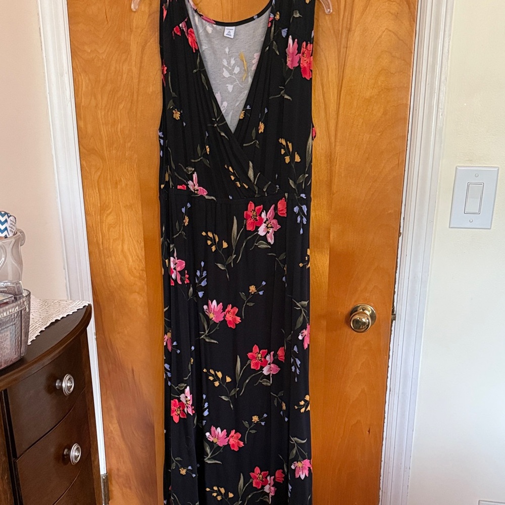 Old Navy Black Maxi Dress with Vibrant Floral Pattern